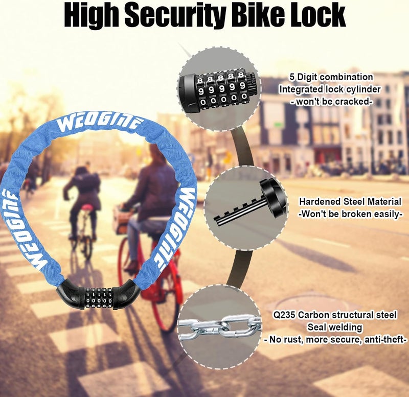 Weogine Bike Lock with Numbers and high Security Level, Bike Chain Lock, Bicycle Locks, 5 Digit Combination Lock for Bike, Bicycle, Scooter, Motorcycle, Door, Gate, Fence - Image 2